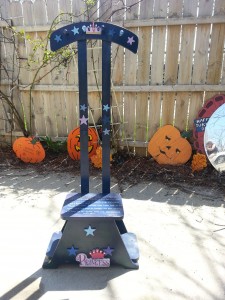 My sister's friend Linda wanted a chair for her granddaughter to use when they cook. This is her stepping chair with hooks for her apron. 