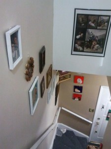 My color blocked hallway. I am looking for a new rug to replace the old one. But the walls are good