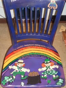 One of my favorite chairs....Lucky And Lucy the Drug Free Schools Leprechauns. 